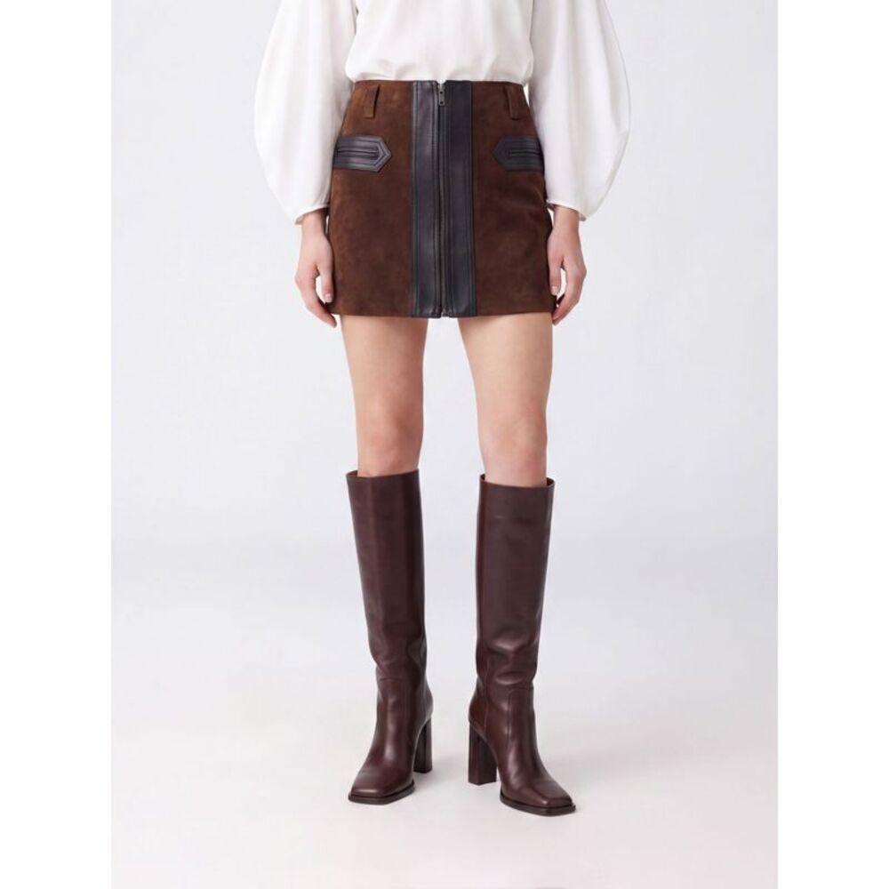 Marni Women Marni Bicolour Abstract Pattern Suede Leather Pencil Mini Skirt